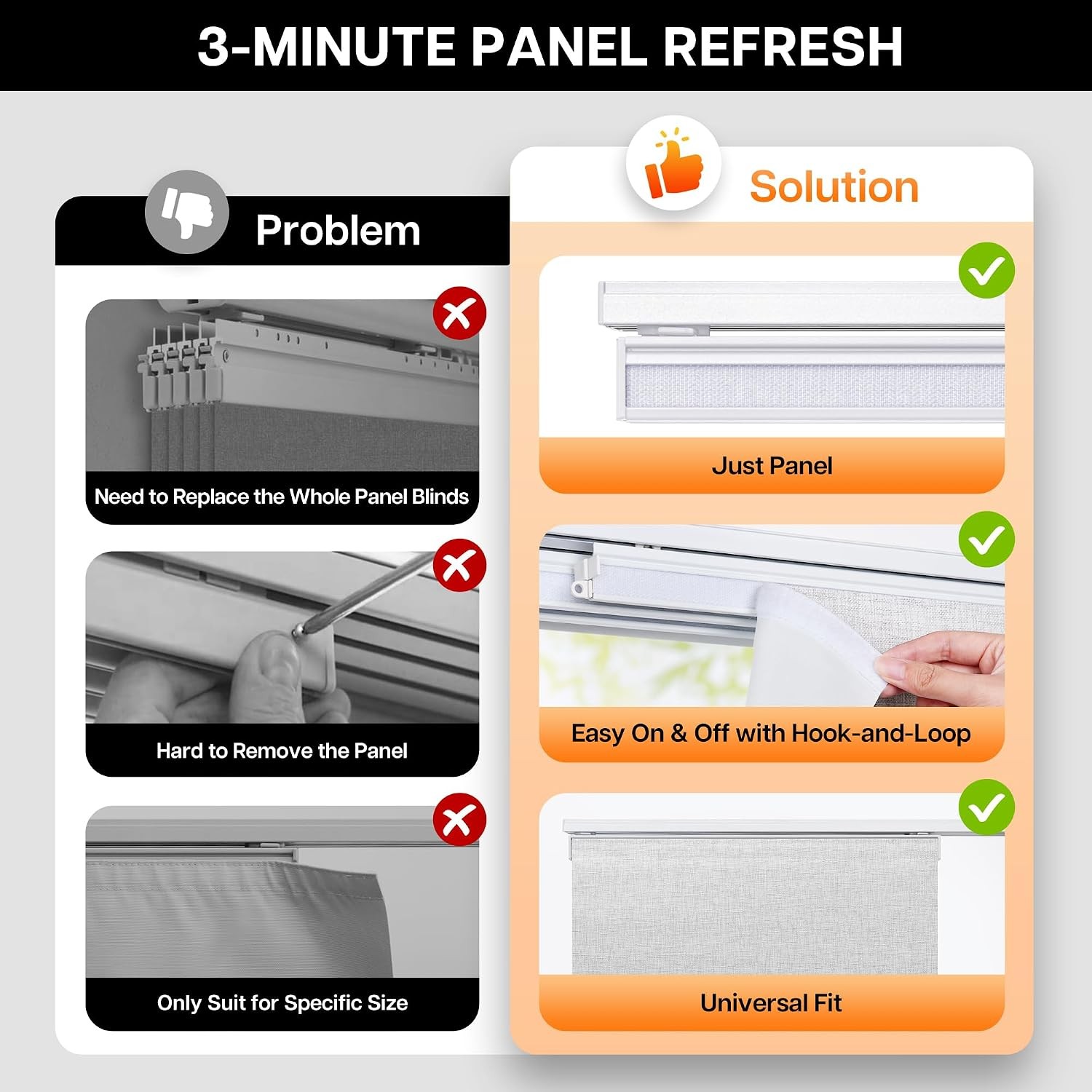 4-Panel Replacement Fabric for Sliding Panel Track Blinds – 23″ W x 96″ L –