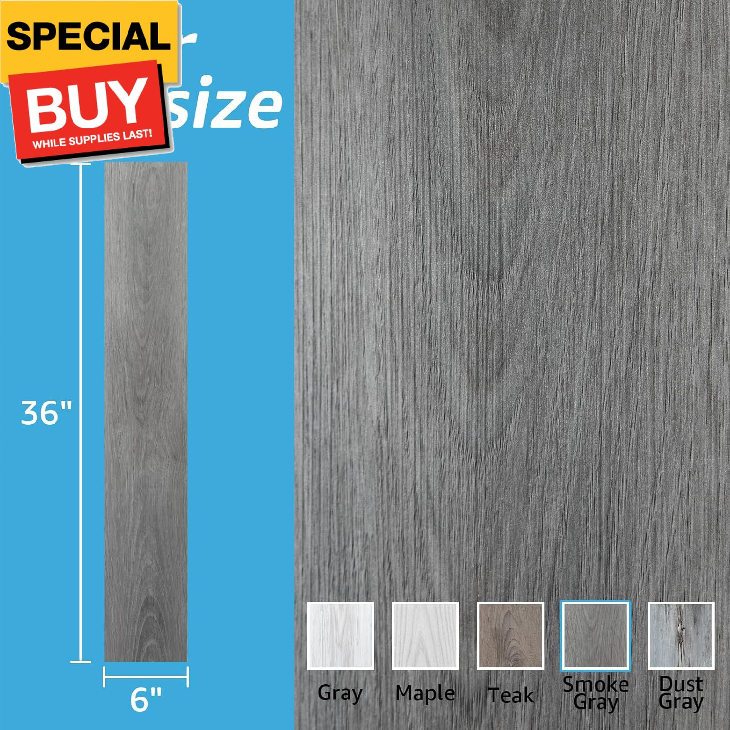 36″ x 6″ x 0.25″ (Pack Of 10) Wall Panel Vinyl Wood, Gray