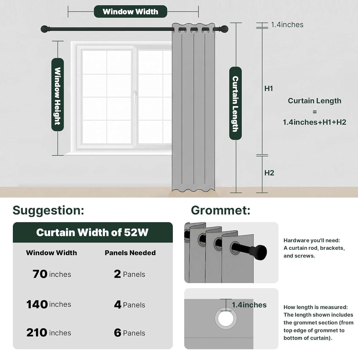 Modern 100% Blackout Curtain Panel – 63 Inch Thermal Insulated in Jet Black