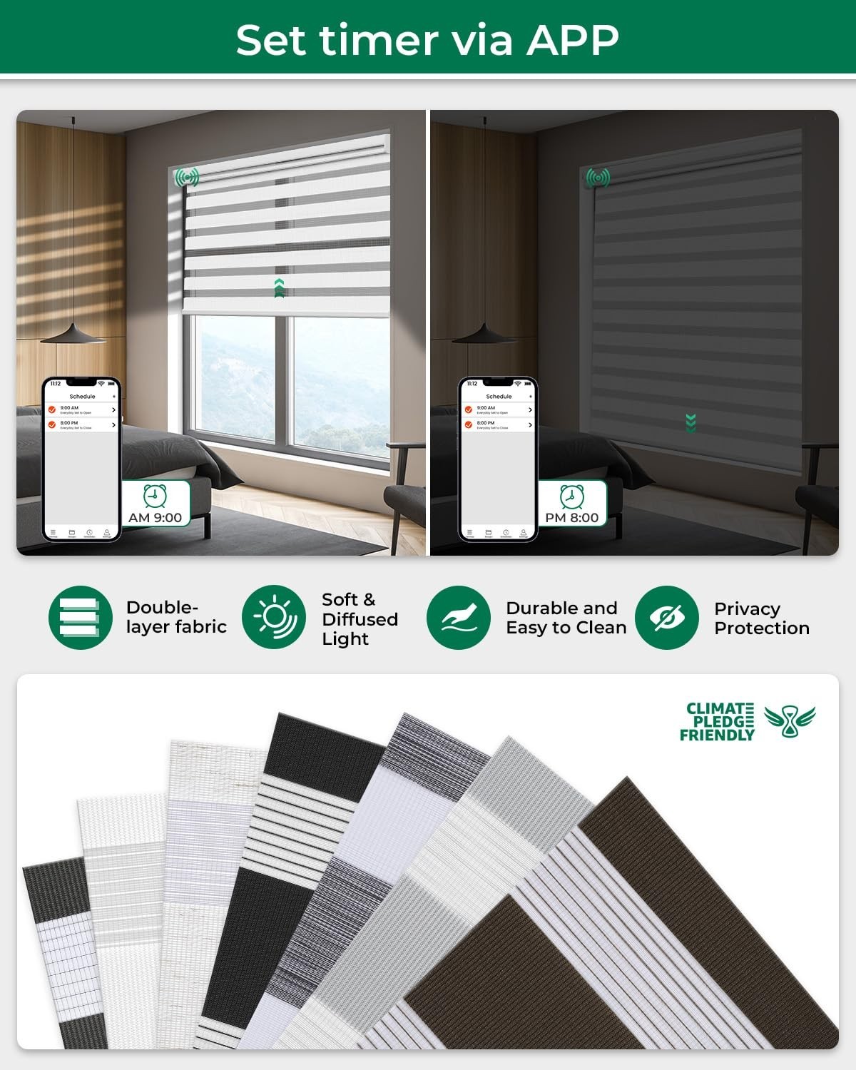 Motorized Zebra Blinds with Remote Control – Electric Dual-Layer Shades, 27″x72