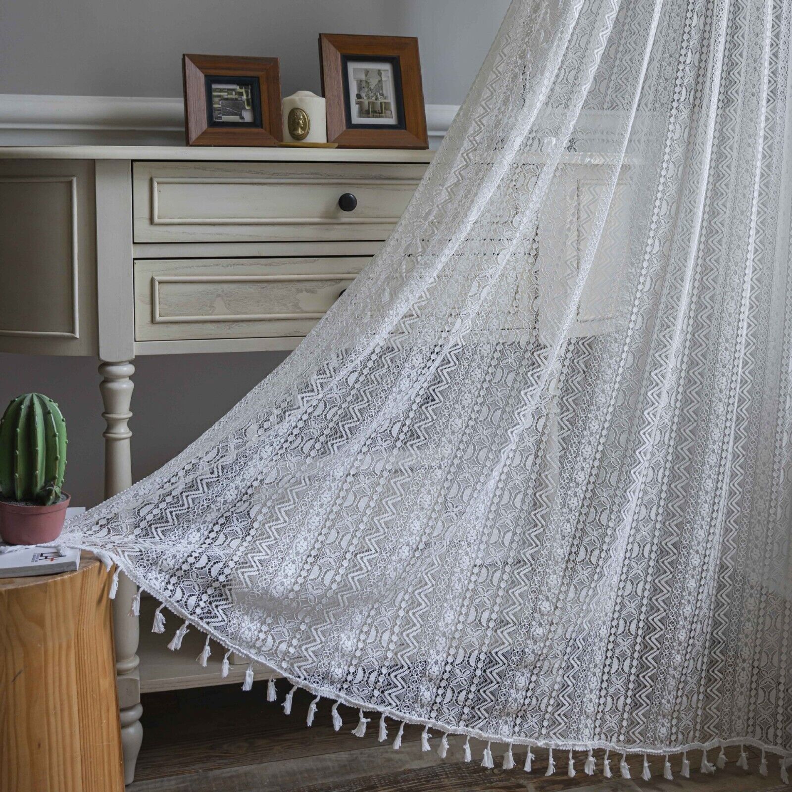 Crochet Lace Curtain Panels Window Drapes Bedroom Living Room Rod Pocket Rustic