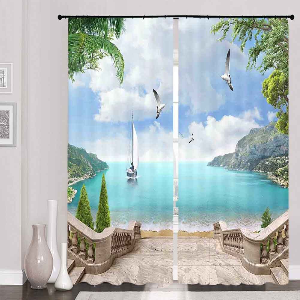 Lake Deep Trickle Sky 3D Curtain Blockout Photo Printing Curtains Drape Fabric