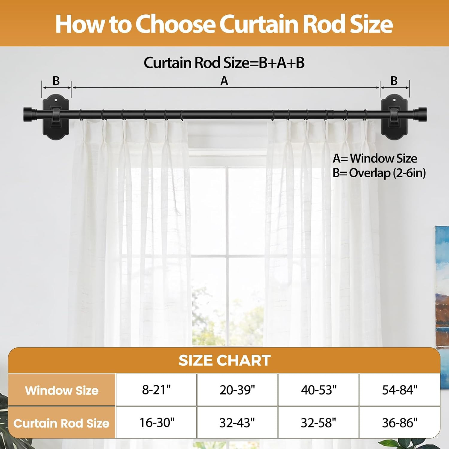 Adjustable Curtain Rod 40 to 53 Inch No Drill Adhesive Brackets Black 5 8 Rod