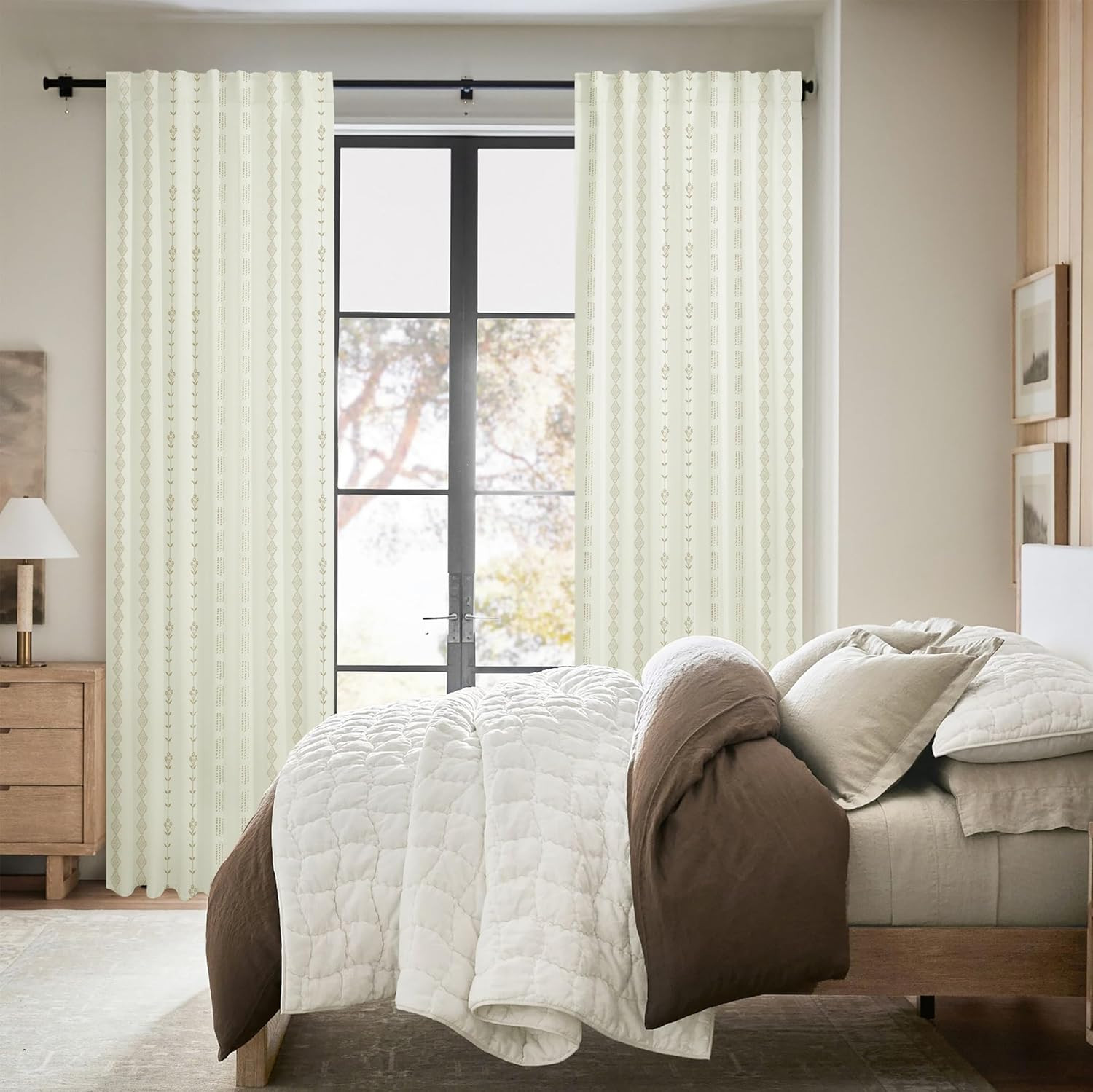 Short Curtains for Windows, 45 Inch Boho Farmhouse Floral Pattern Thermal Insula