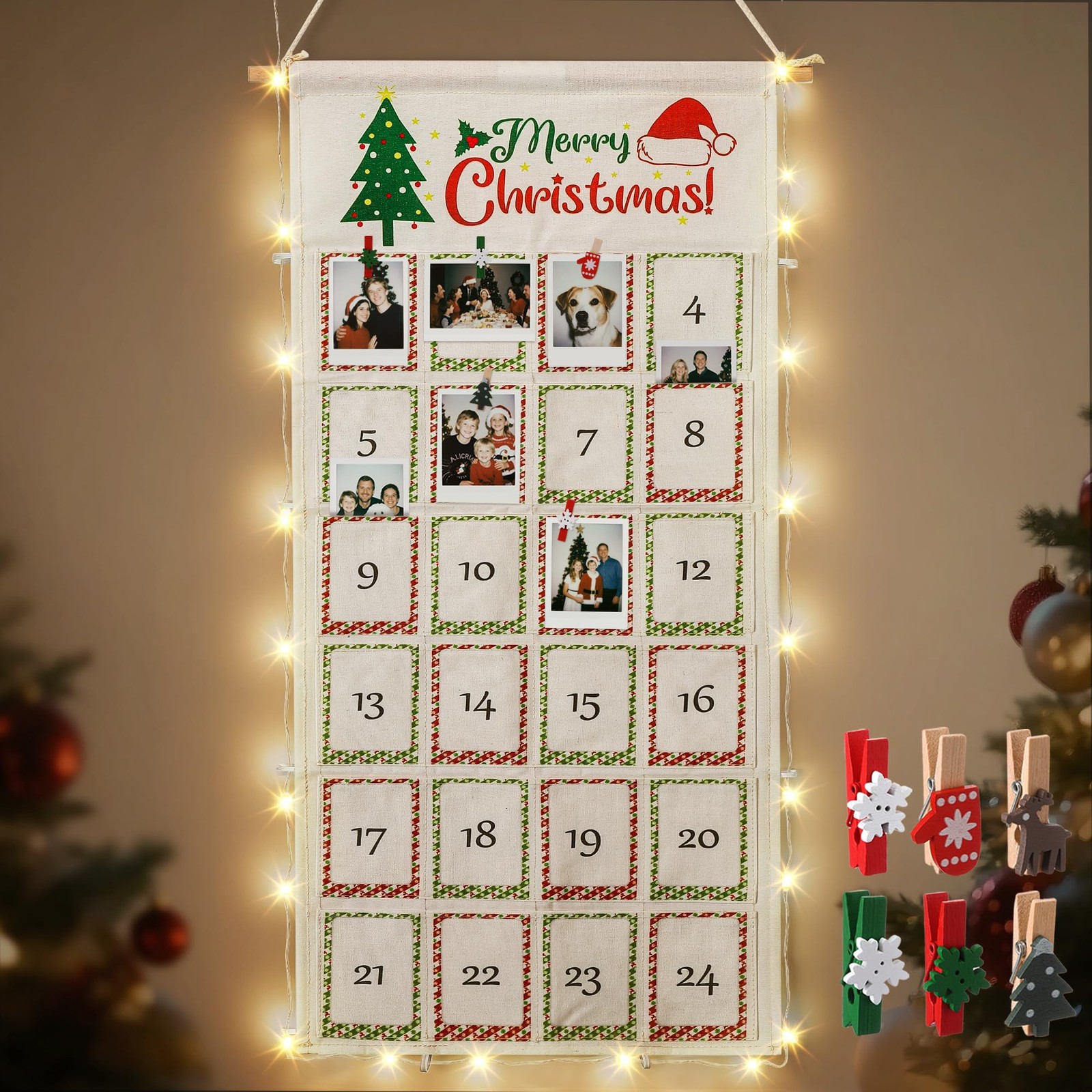 33 Inch Christmas Picture Photo Countdown Board Advent Calendar Clip 1 PCS