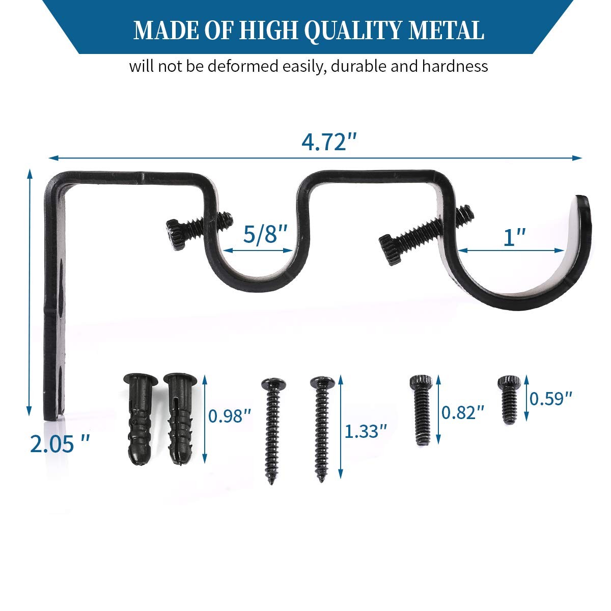 Anndason Heavy Duty Double Curtain Rod Brackets, 1″ & 5/8″ Inch Rod Holders (…