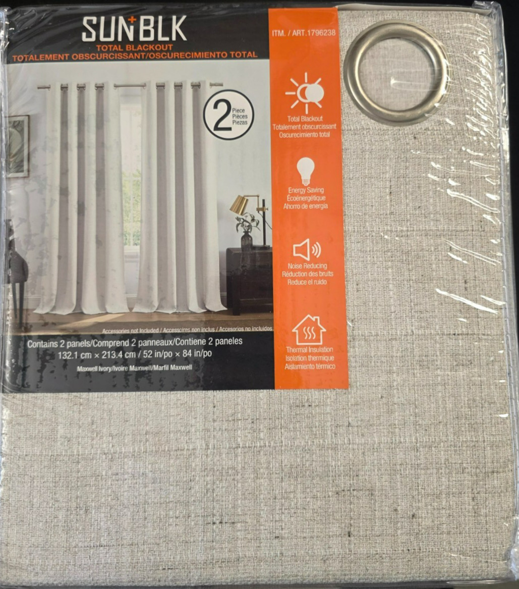 SunBlk Maxwell Total Blackout Panel – Pair of 52”x84” – Ivory – 1796238