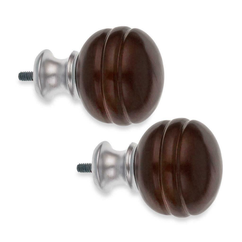 Cambria Brown Curtain Finial Knobs Dark Orbit 2pc Resin Curtain Rod Ends 5/8″