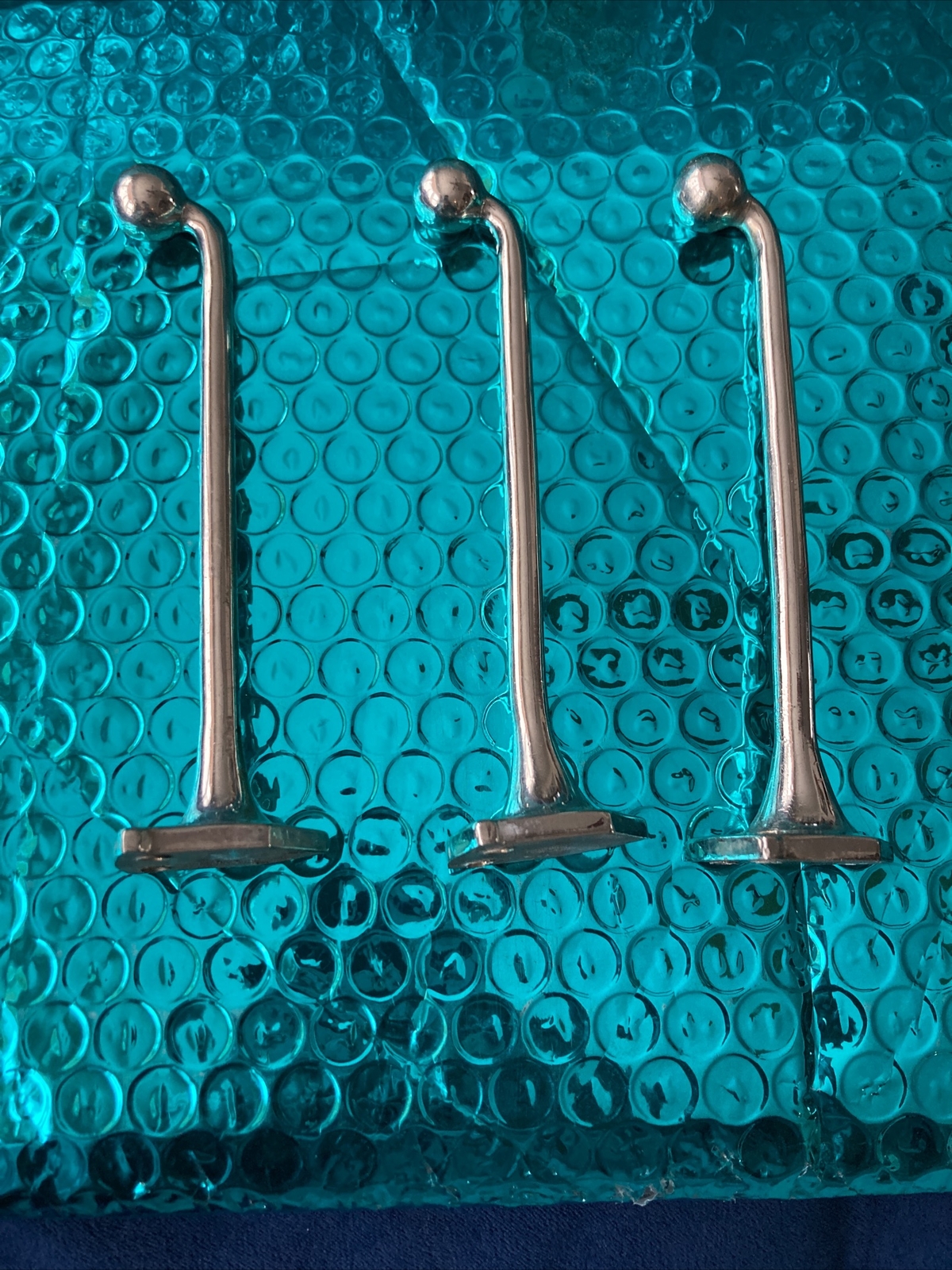 Vintage set of three art deco chrome curtain hardware 5 inches
