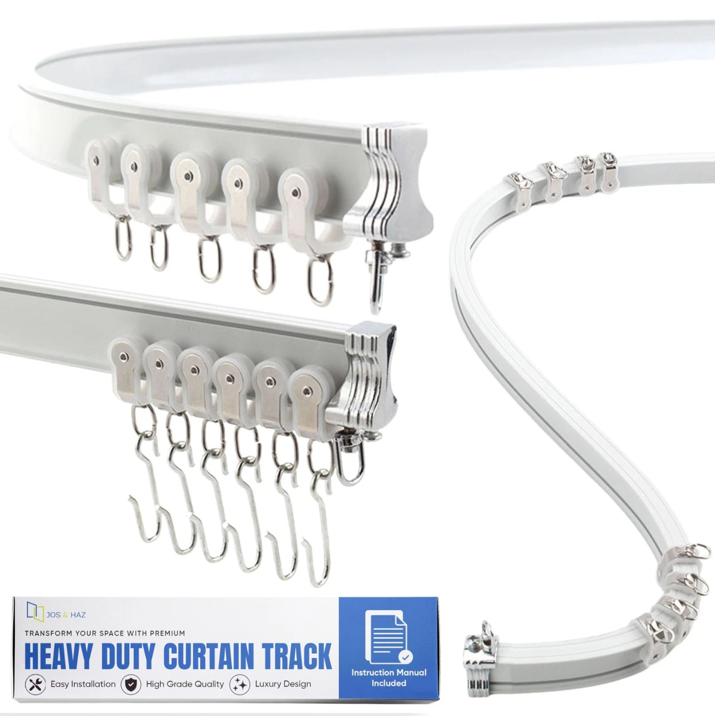 Aluminum Bendable Heavy Duty Flexible Ceiling Curtain Track 13.1 ft / 4 m White
