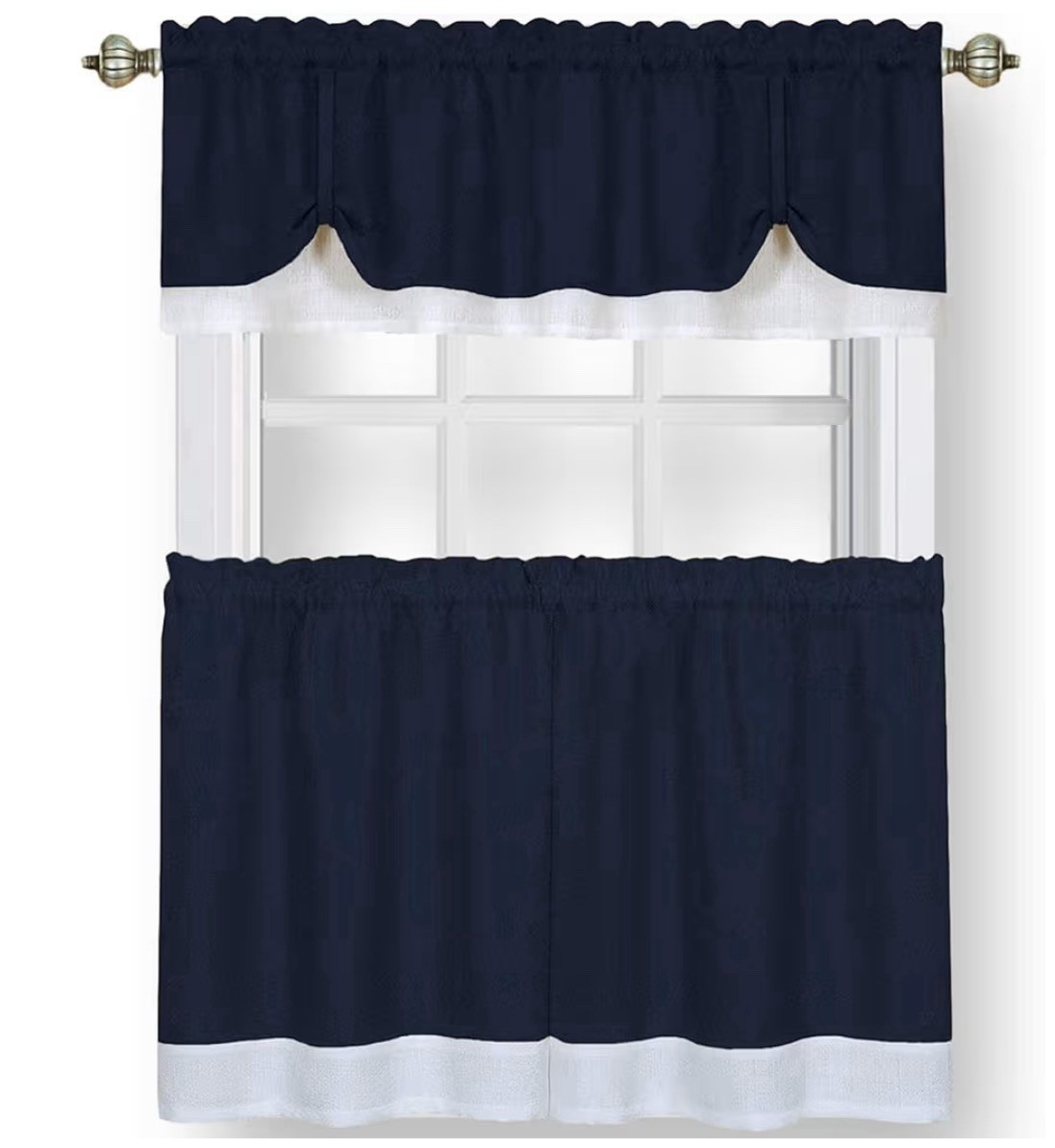 Achim Darcy Navy Blue/White Tier & Valance Curtain Set, 58×14 Valance