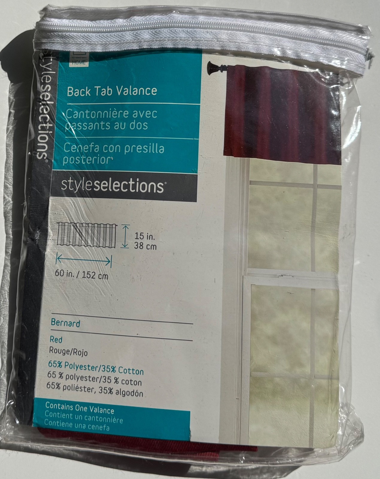 Style Selections Bernard Red Back Tab Valance Minimalist 60″ x 15″