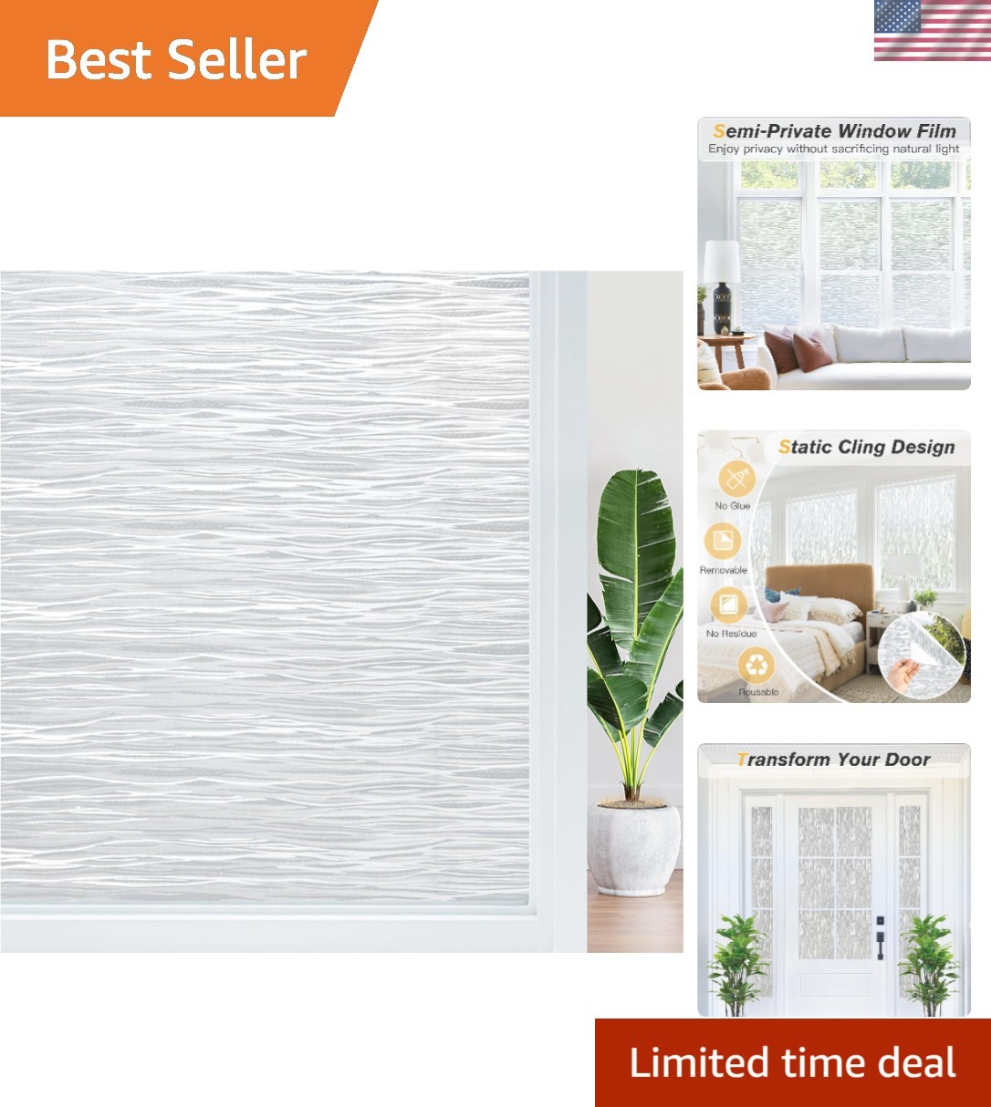 Elegant Frosted Static Cling Film 17.5”x78.7” – Enhance Privacy & Style
