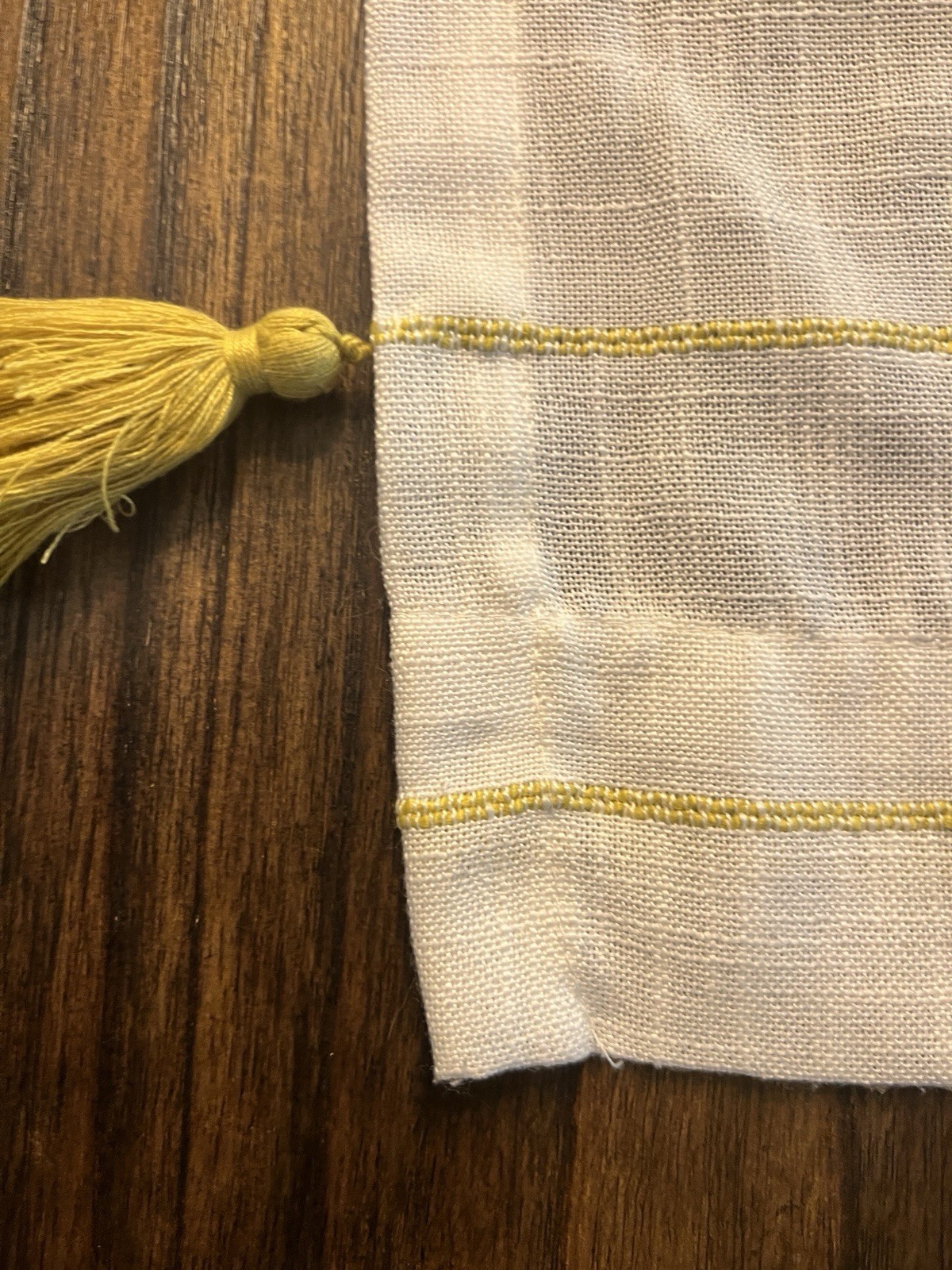 2 Opalhouse Curtain panels 84” X 54” yellow & White Stripe Tassel Trim drape rod