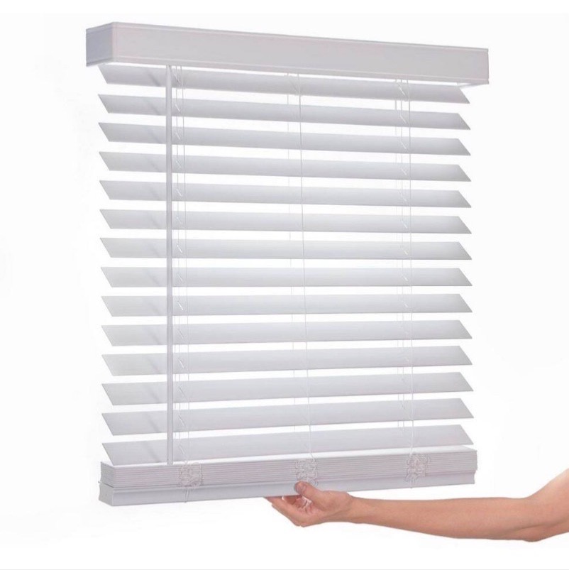 White Cordless Faux Wood Blinds for Windows with 2 in