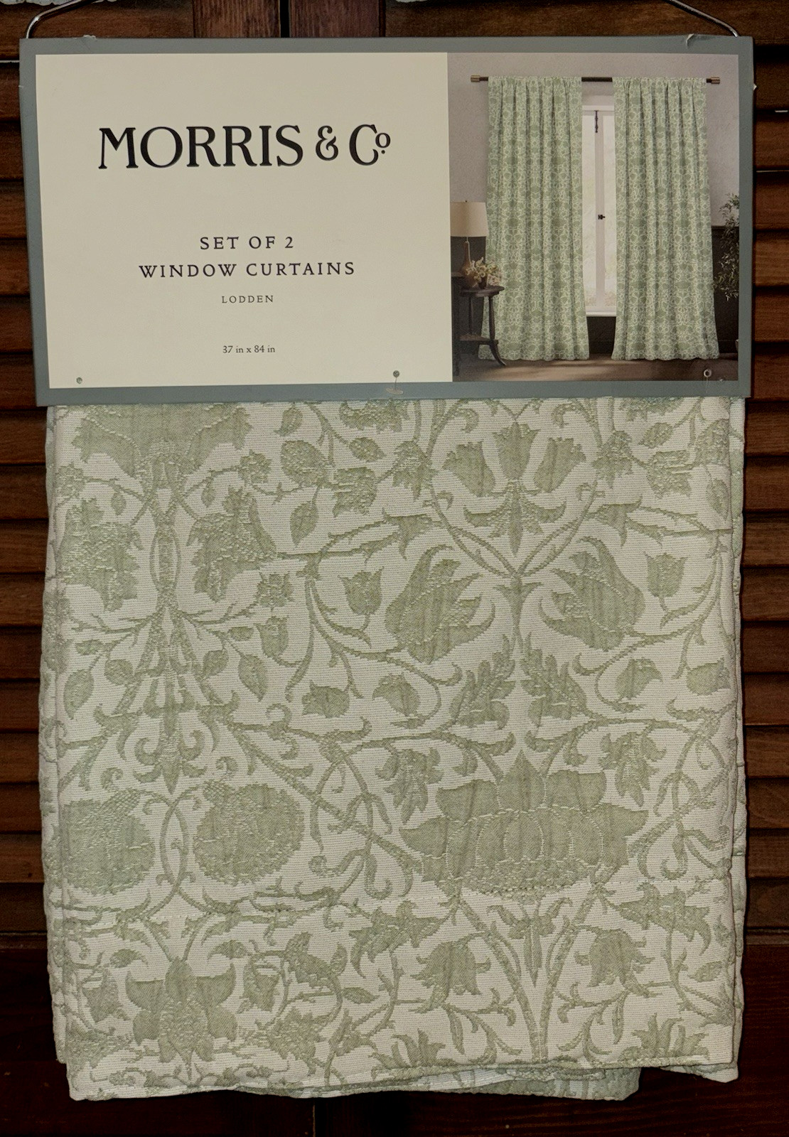 Morris & Co Lodden Sage Green Floral 2 Window Panels Curtains 37″x 84″ (1 pair)