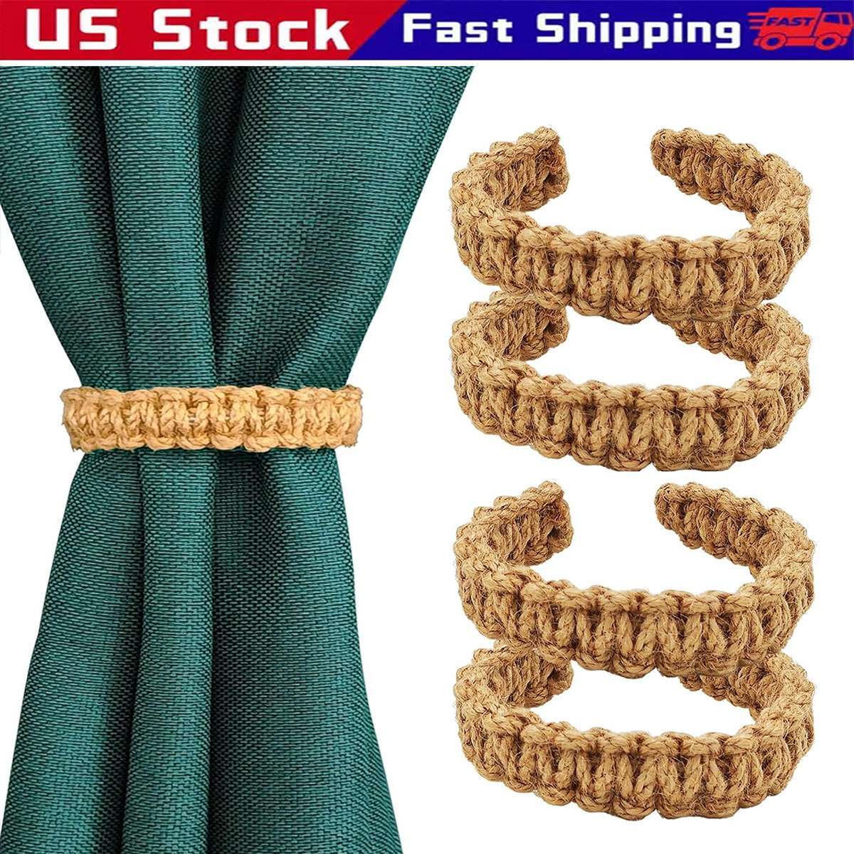 1/2/4PCS Handmade Braided Curtain Tiebacks for Drapes, Rustic Curtain holdbacks