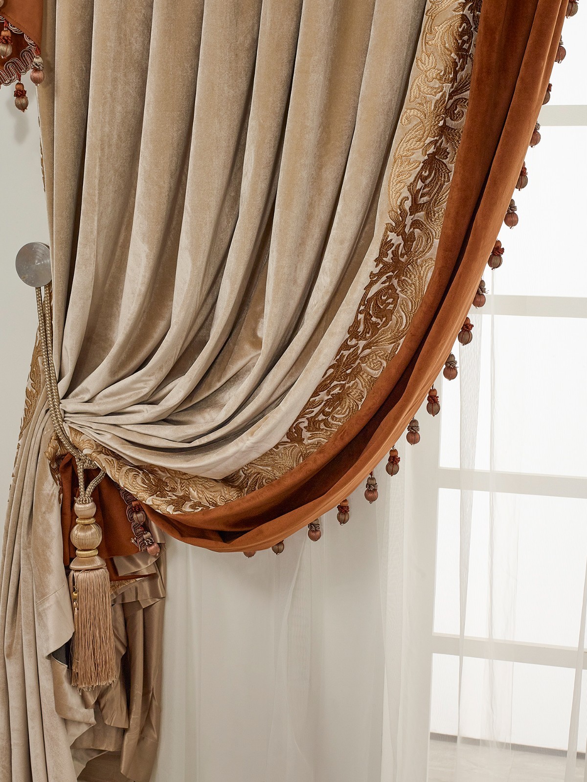 retro European Embroidery valance French red bedroom Velvet curtain tulle M1777