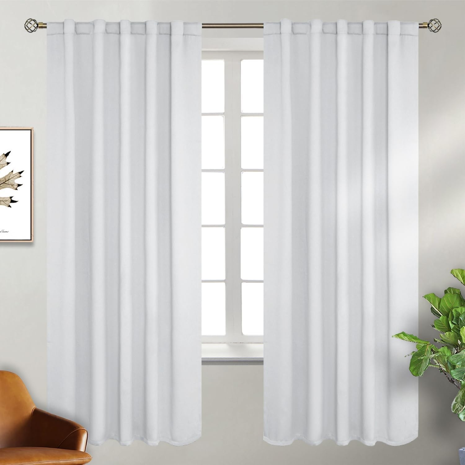 BGment White Curtains 72 inch Length – 42 x 72 inch Rod Pocket and Back Tab Ther