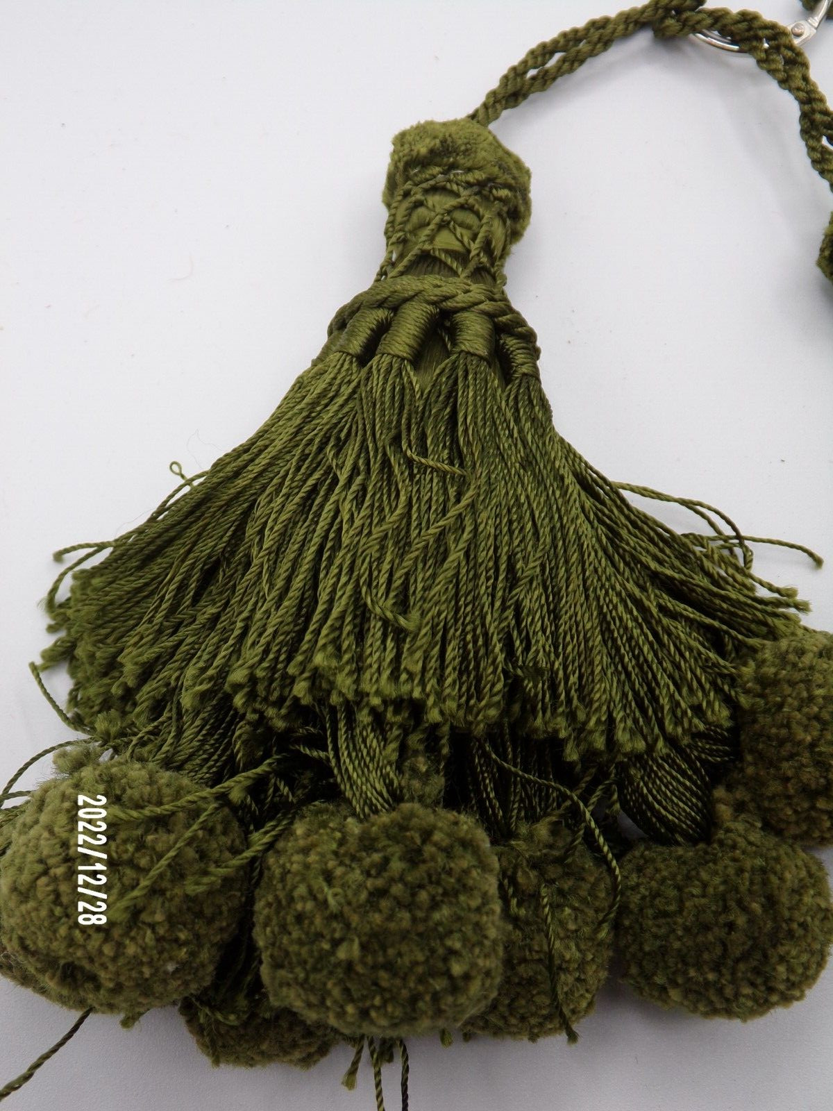 3 Green Decorative Tassels with pom pom 7 inches – great Christmas Decor!!