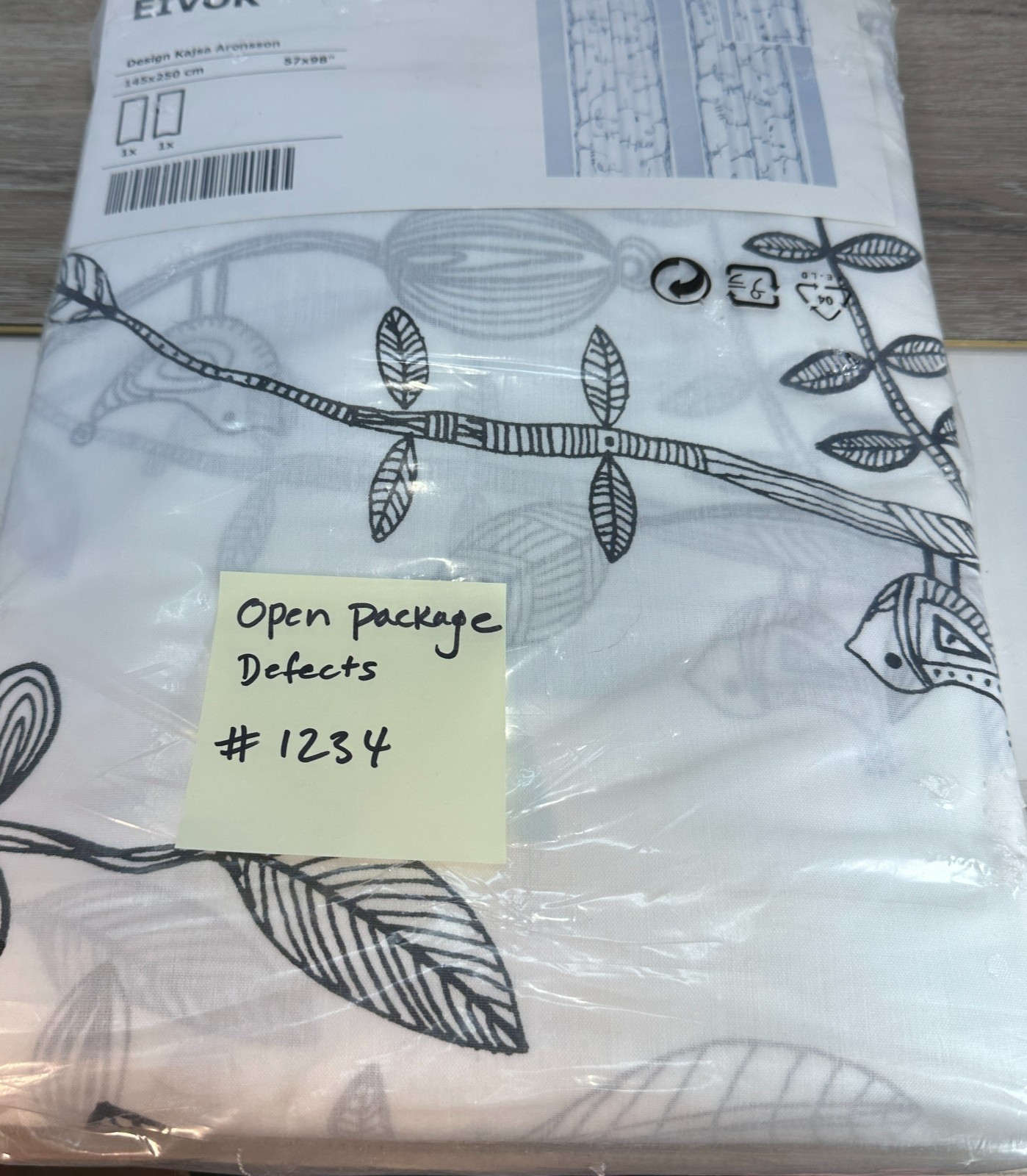 IKEA Eivor 57×98 Black & White Leaf Curtains Panels Small Defects Discount READ