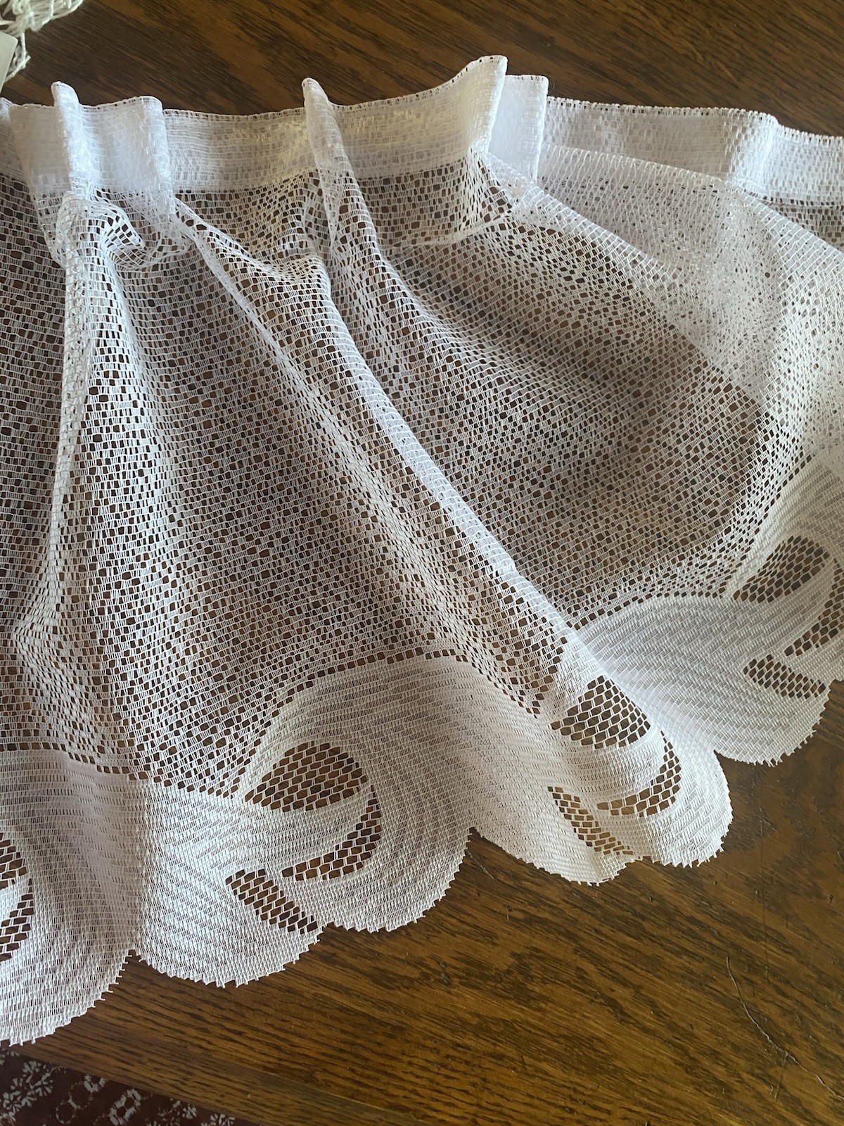 German Ivory Sheer Mesh Floral Wave Pattern Vintage Cafe Lace Fabric -By The Yd