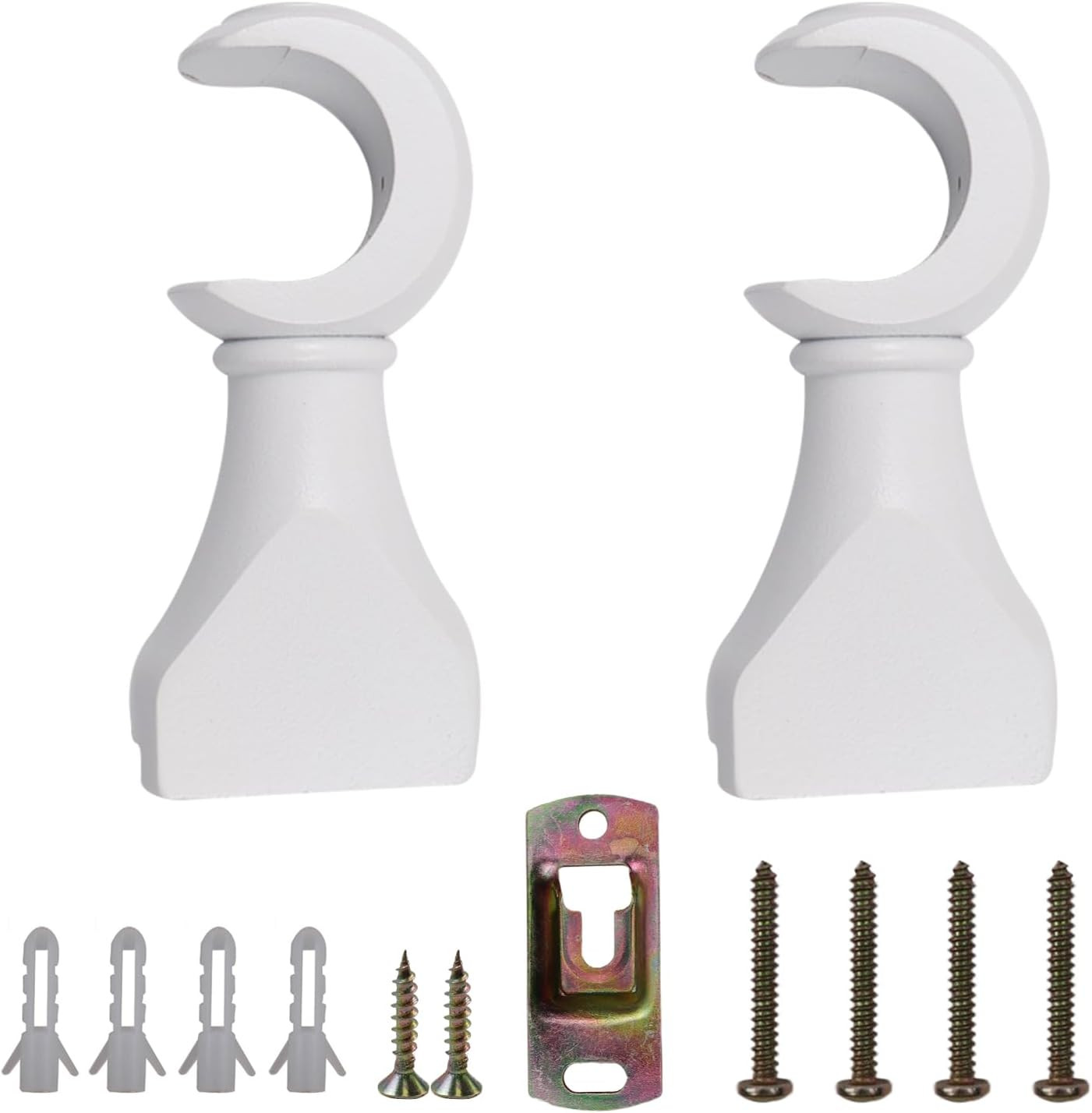 Wood Curtain Rod Brackets,White Support Bracket,Window Curtain Hooks for Curtain