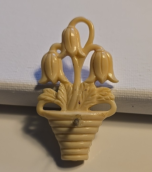 Vintage Celluloid Curtain Tie Back Tulip Basket 1930s 40s Drapery Hook Drapes