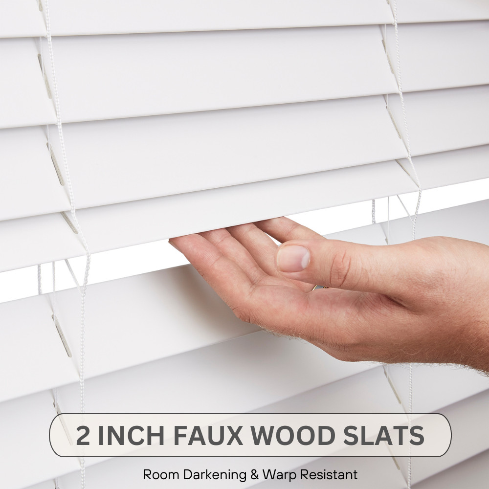 LOTUS & WINDOWARE Cordless Faux Wood Blinds, Smooth, Snow White, 2 Inch Horiz…