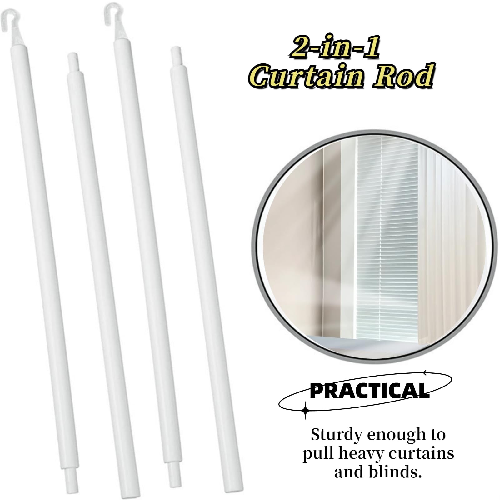 24 Inch Plastic Blind Rods, Foldable Blind Wand , White, 2 Pack with Hook, Li…