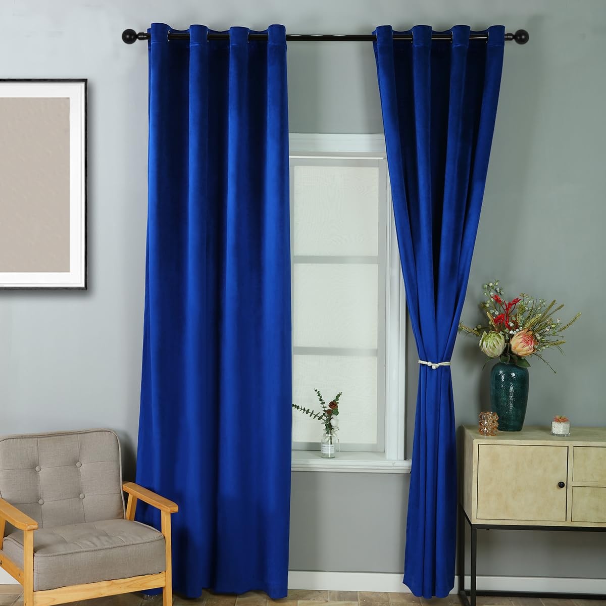 Elkca Luxury Royal Blue Velvet Window Curtain For Living Roomgrommet Top2