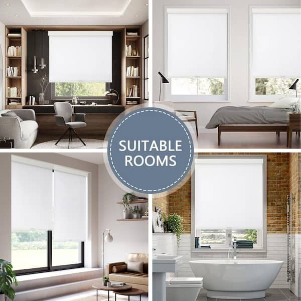 Aosky Blackout Cordless Roller Shades Thermal Insulated Polyester UV White