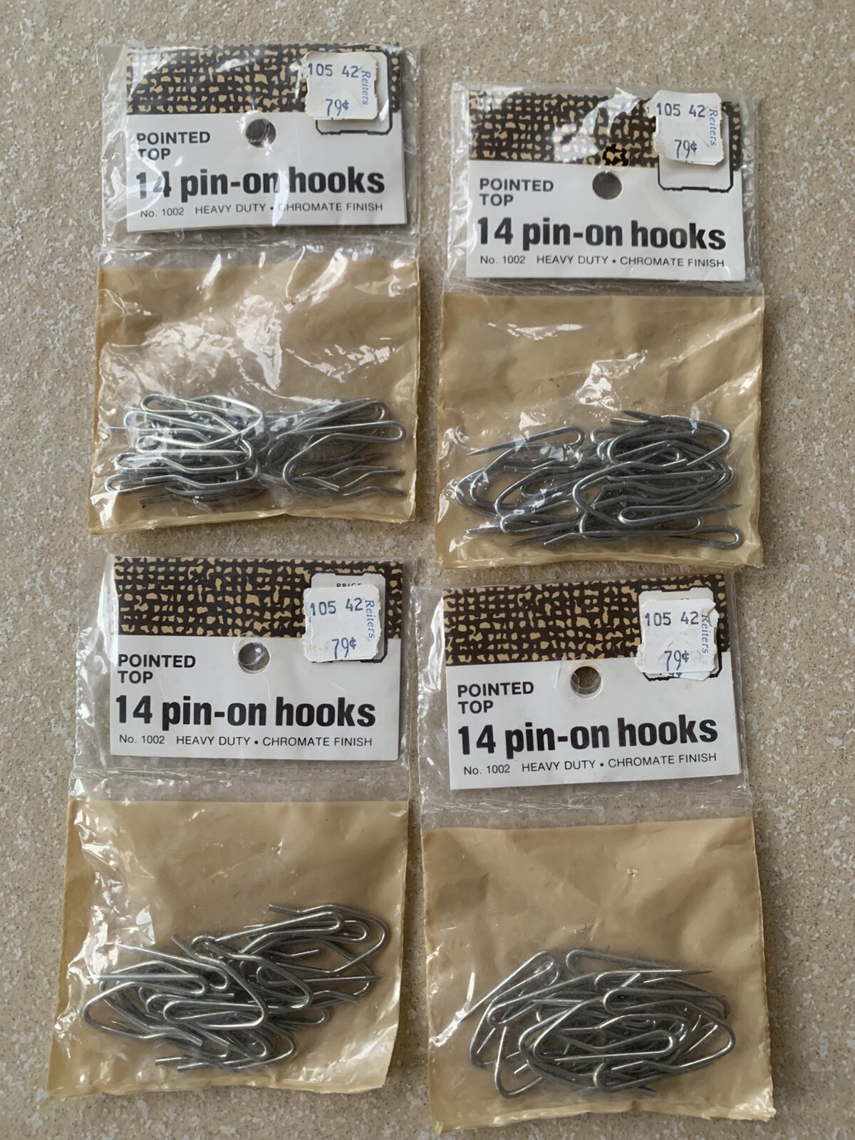 56 Vintage Heavy Duty 1-1/4″ Pointed Top PIN-ON Drapery Hooks Curtain 4 Pks