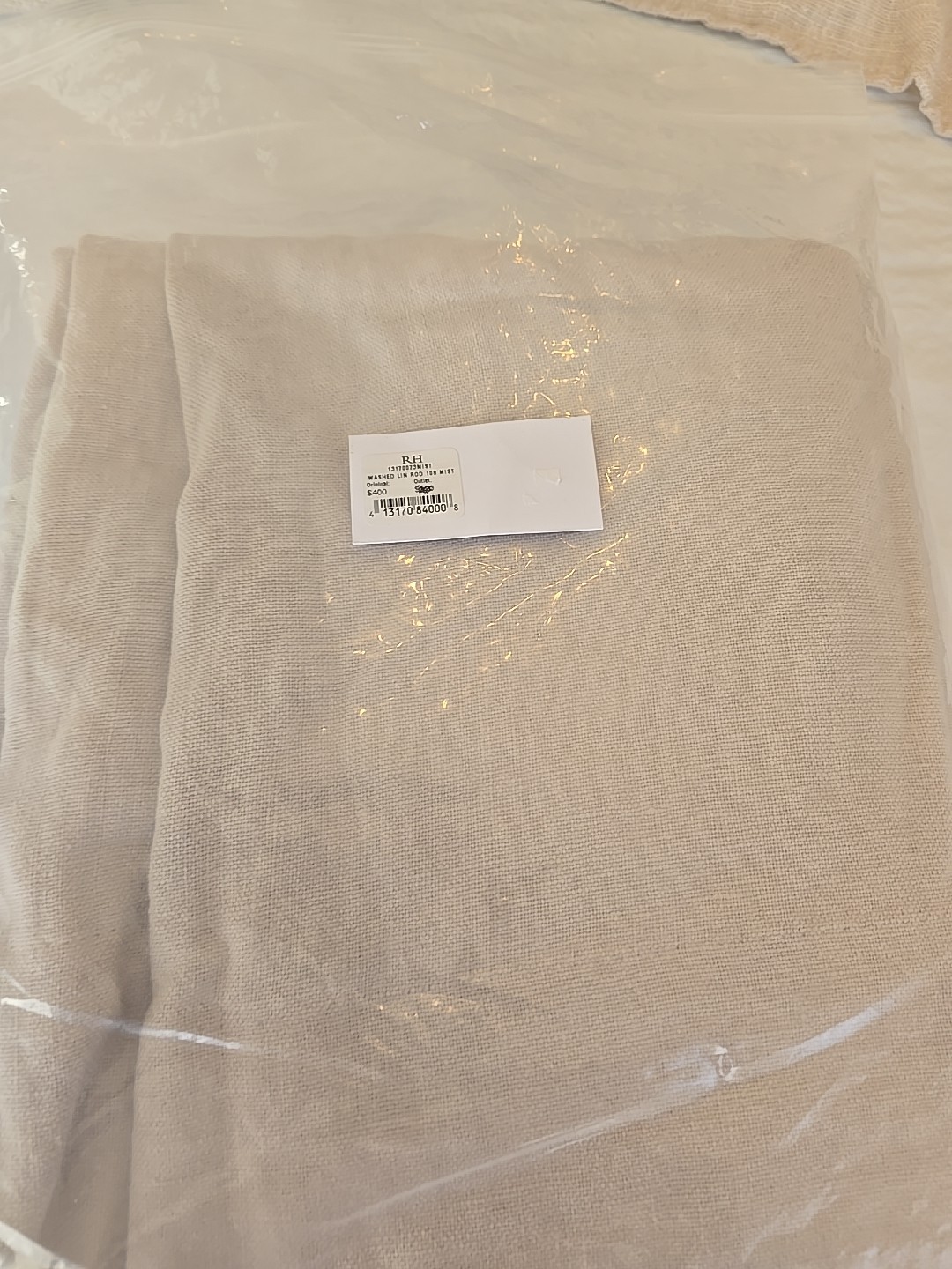 Restoration Hardware Washed Belgian Linen Drapery Panel 50″W x 108″L Mist $400.0