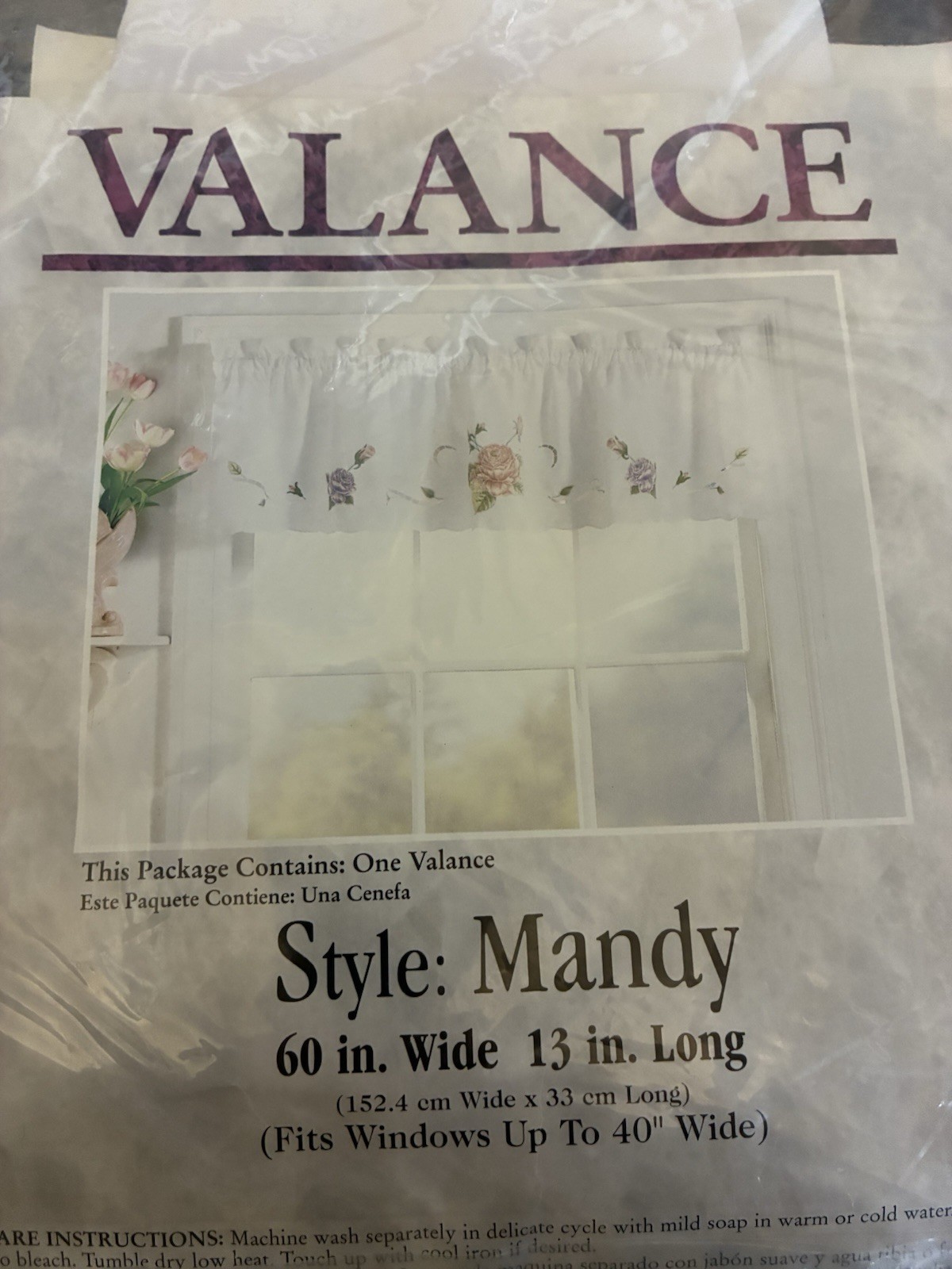 VTG White Window Valance With Floral Pattern Style Mandy purple and pink flowers