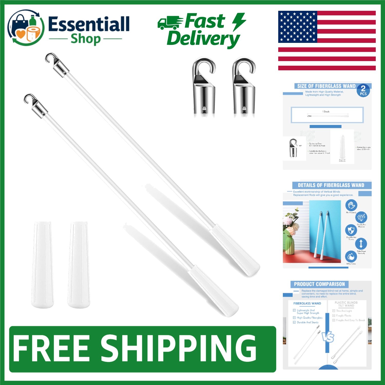 Effortless Operation: 12-Inch White Vertical Blind Wand Replacement Kit – 2-Pack