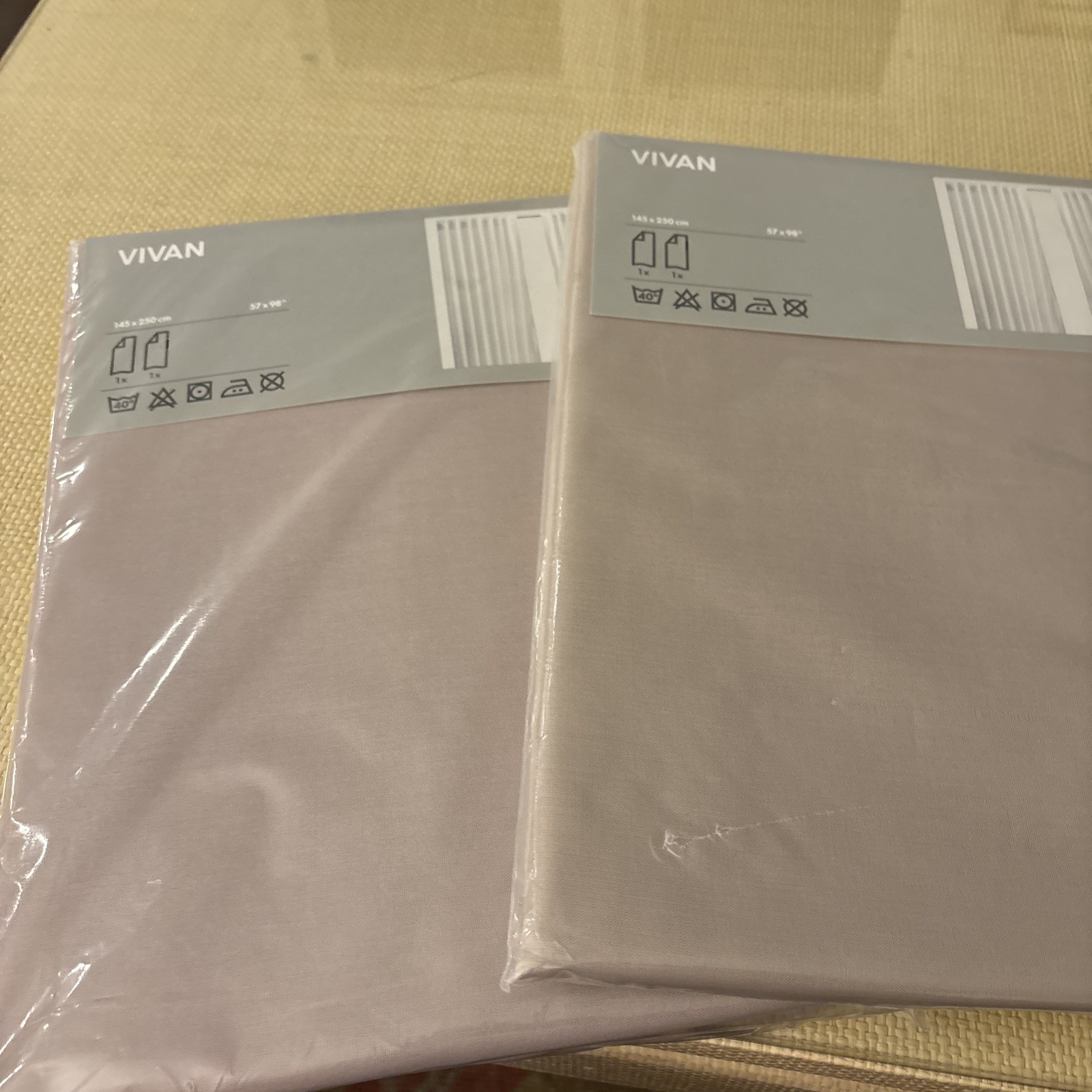 2 set New Ikea Vivan tan/khaki Curtains 2 Panel Rod Pocket Drapery 57″w x 98.5″
