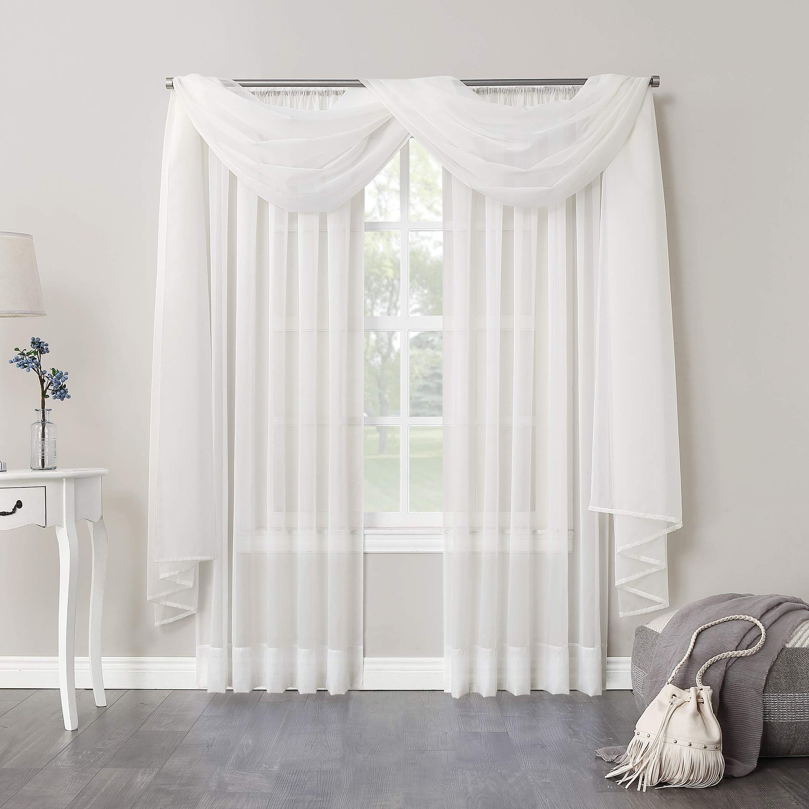 Eggshell Sheer Voile Curtain Panel 54 x 59 Light Filtering Privacy Machine Wa…