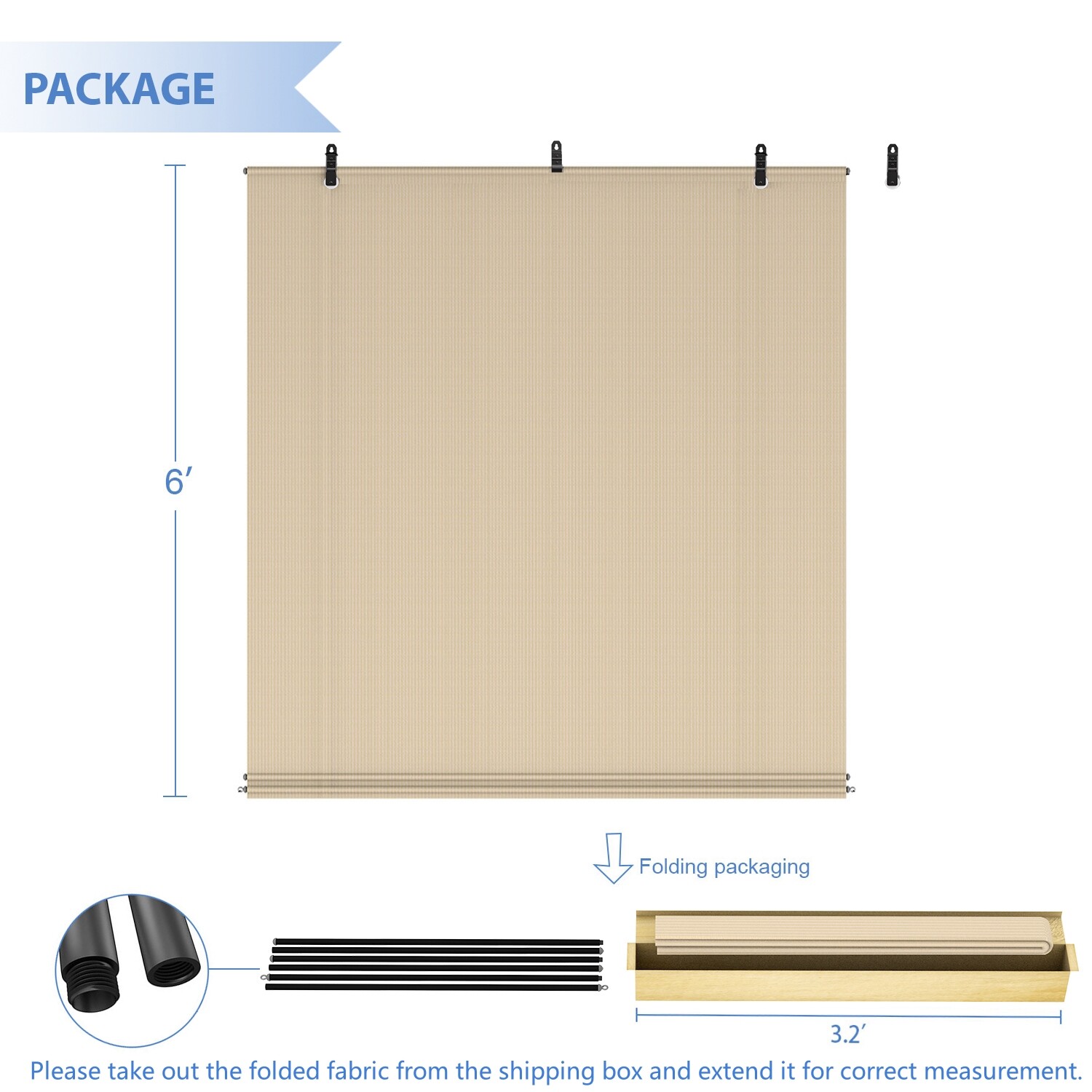 Beige 6ft Outdoor Roller Shade Roll Up Shade UV Block Deck Porch Pergola Balcony
