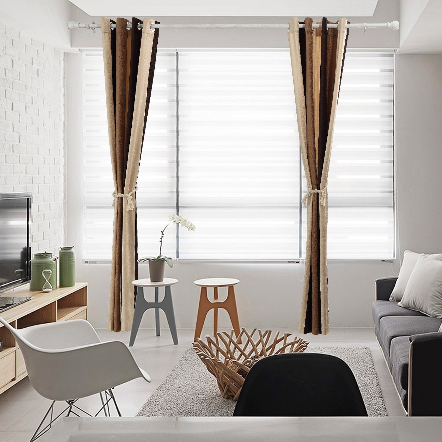 Bedroom Curtains Absolute Heat Insulation Chenille Vertical Striped Color Win…