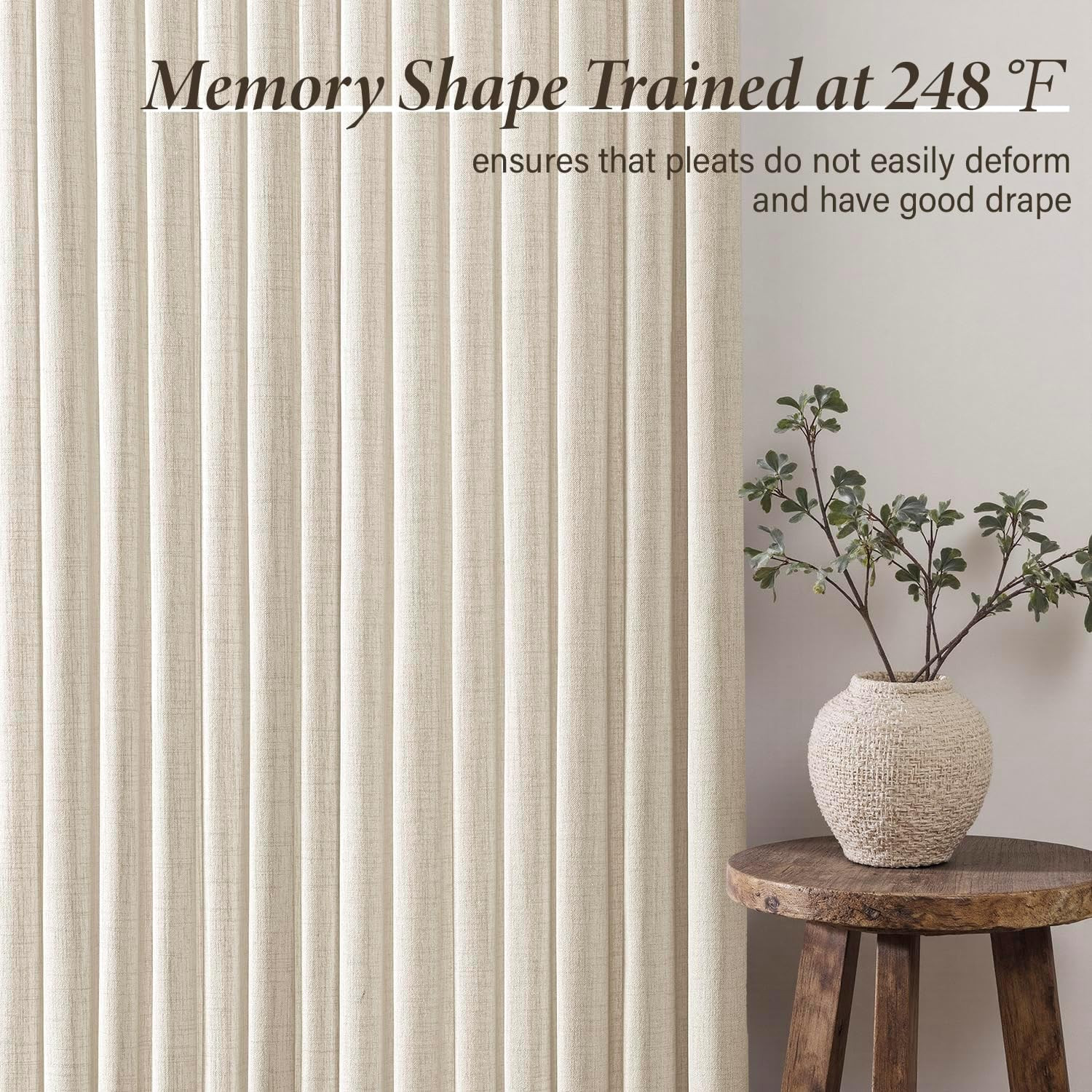 Pinch Pleated Thick Linen Curtains 90 Inches 4 Panels Set Ivory Cream Back Tab M