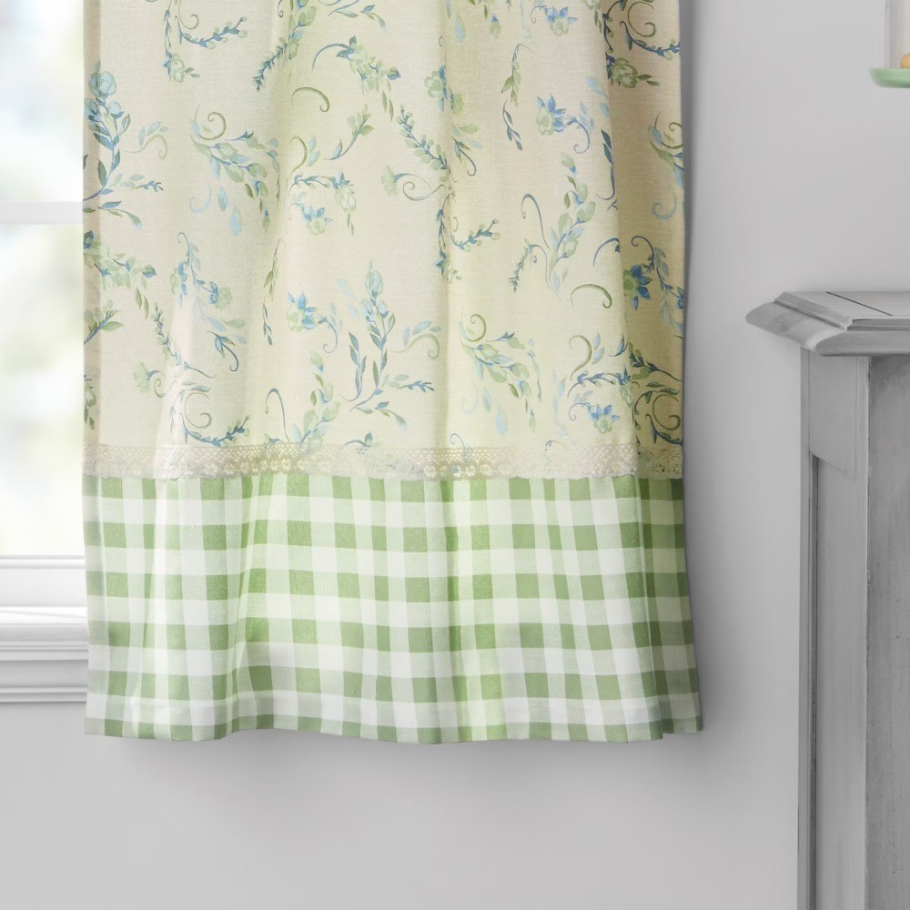 Sweet Sprigs 3 Piece Tier Set, Sage, Recycled Polyester BCI Cotton, 60″W x