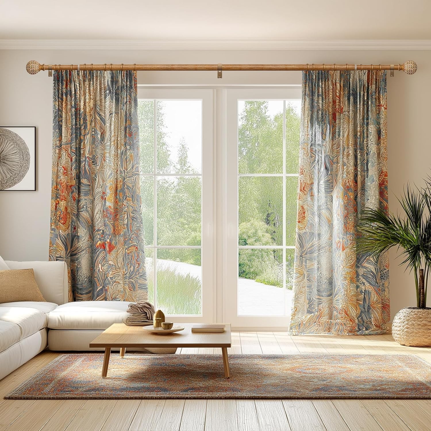 Adjustable Curtain Rod Heavy Duty Drapery Hardware Boho Style Leaf Finial