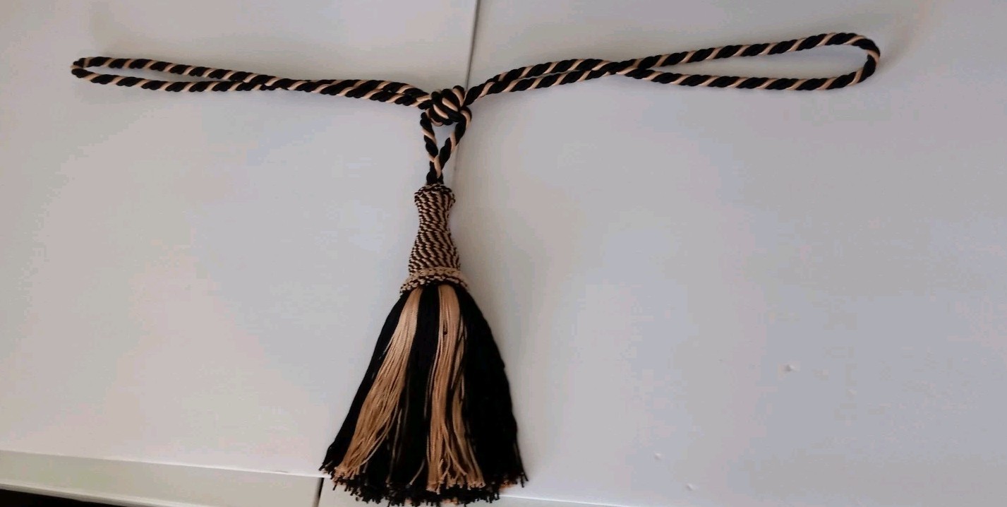 2 Large Heavy Twisted Rope Drapery Curtain Tie Backs Large Tassels Black & Gold