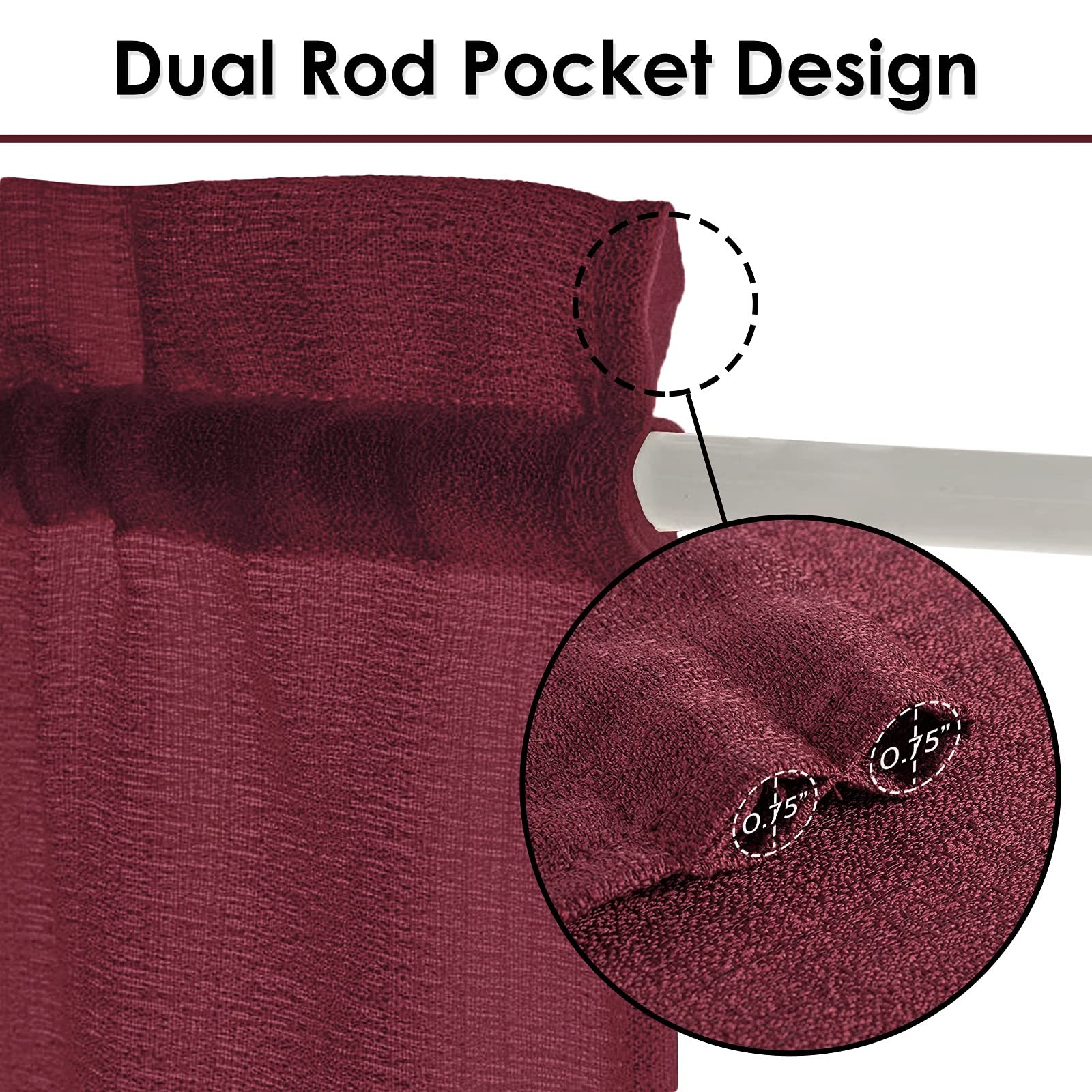 Burgundy Semi Sheer French Door Sidelight Curtains 72 Inches Long Linen Look Fro