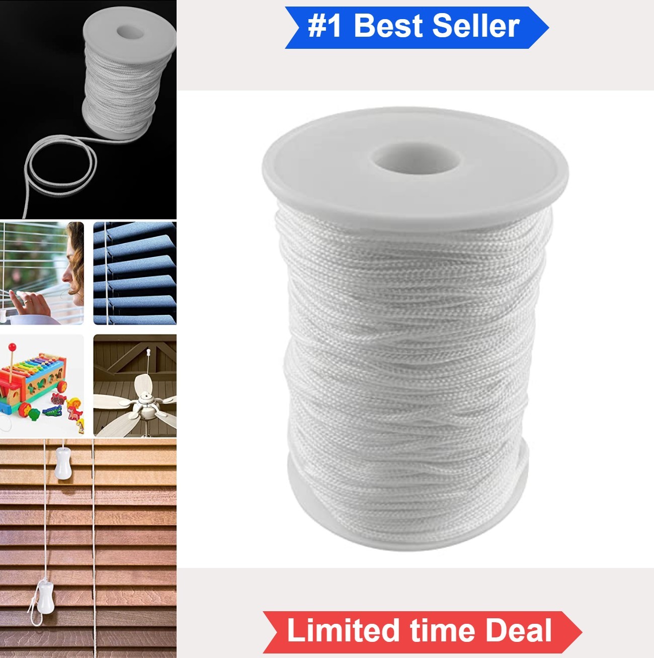 Braided Shade Roller Blind Cord 2mm 164 Feet White Pull String Rope for Blind