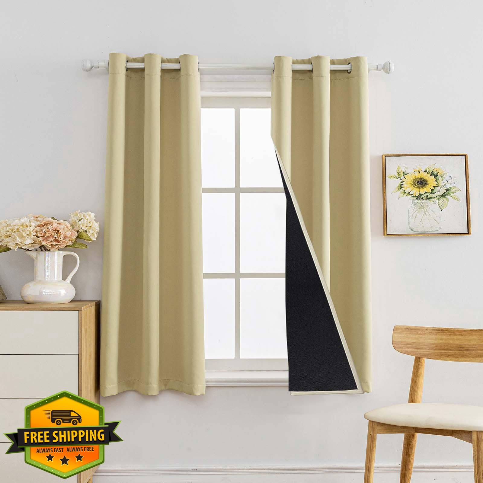 Anytime Curtain Beige 42″W x 45″L 2 Panels