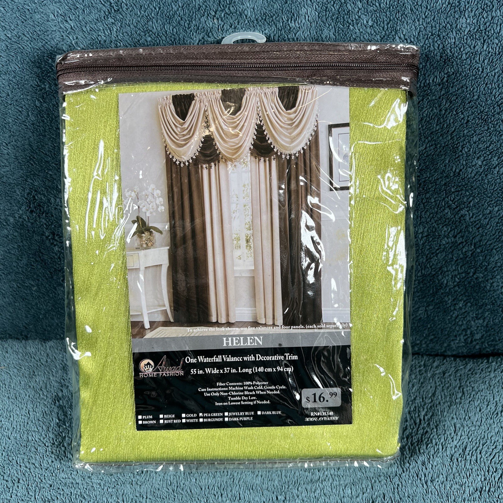 HELEN Window Treatment Jewelry Pea Green Valance + Decorative Trim 55×37″