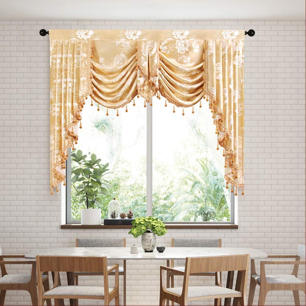 Elkca Floral Jacquard Waterfall Valance For Bedroom Luxury Curtain Valance For