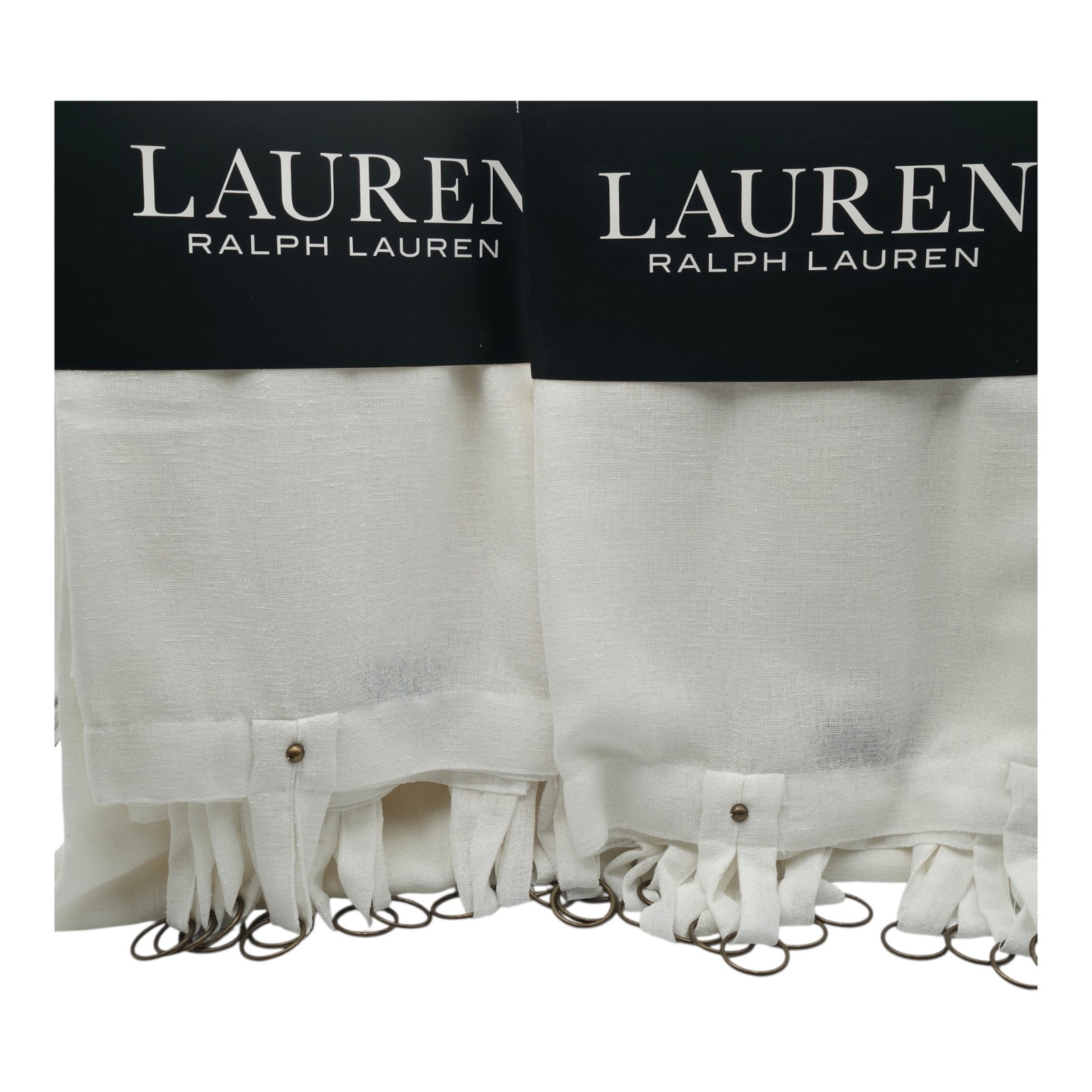 Ralph Lauren Set of 4 Linen Blend Curtains White 52×84 Drapes w/ Rings NEW